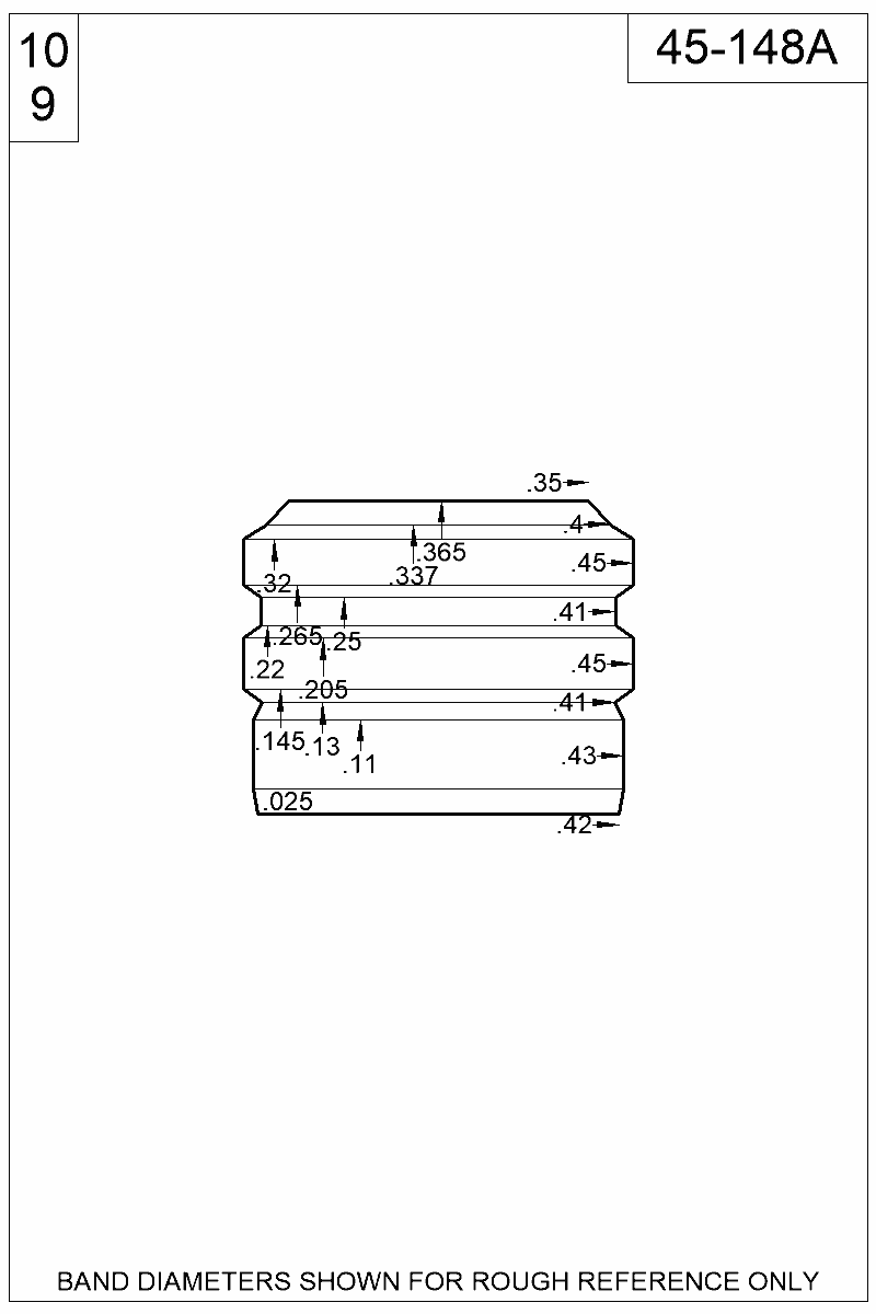 Dimensioned view of bullet 45-148A