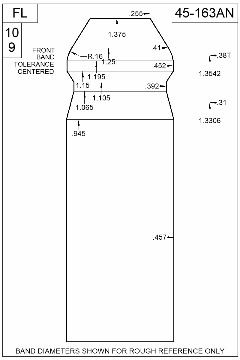 Dimensioned view of bullet 45-163AN