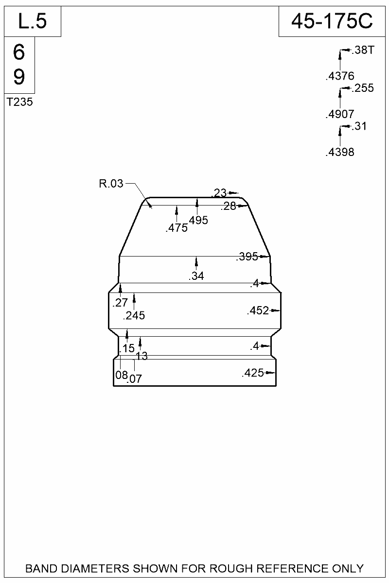 Dimensioned view of bullet 45-175C
