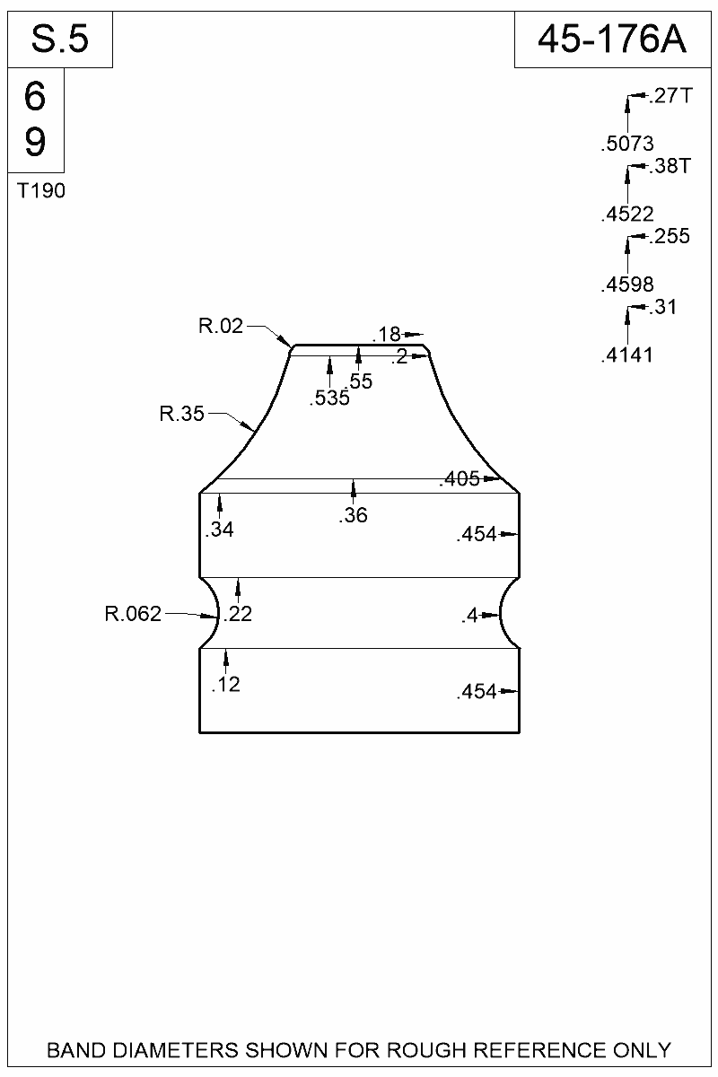 Dimensioned view of bullet 45-176A