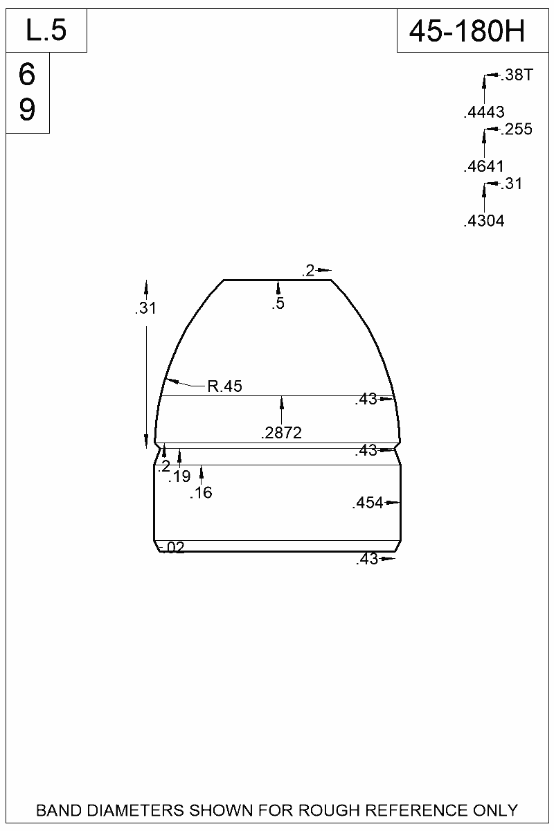Dimensioned view of bullet 45-180H
