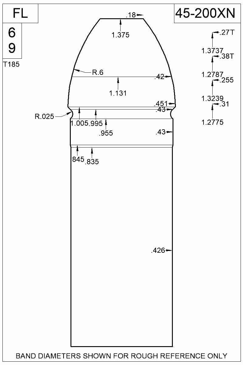 Dimensioned view of bullet 45-200XN