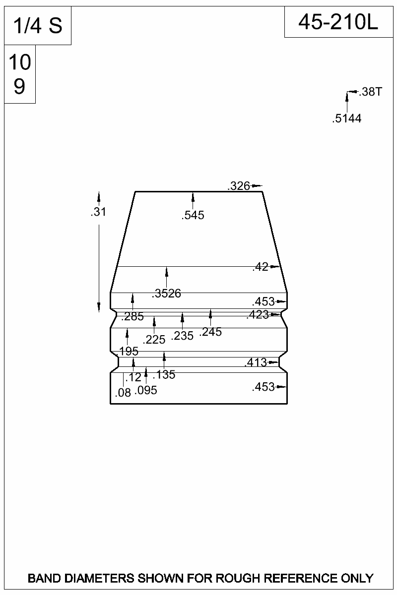 Dimensioned view of bullet 45-210L