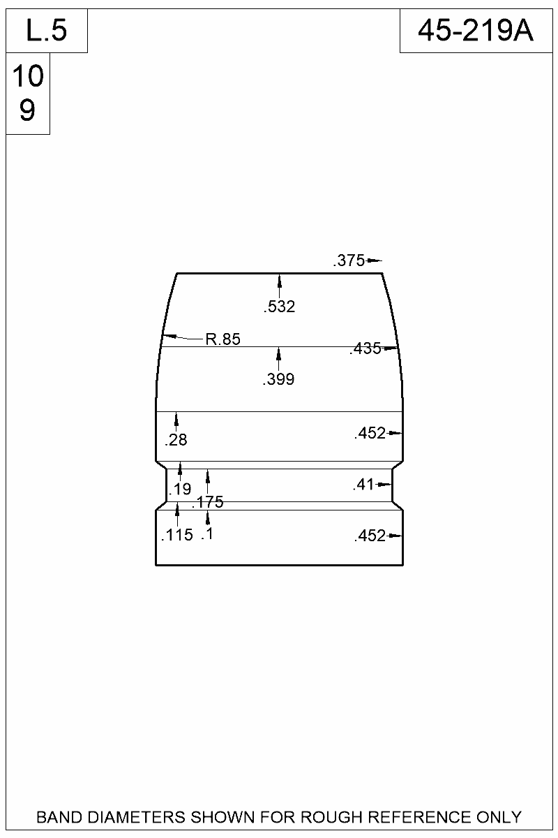 Dimensioned view of bullet 45-219A
