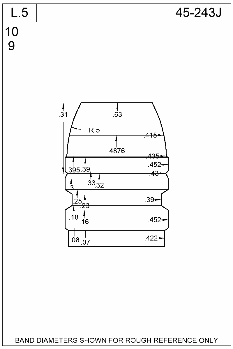 Accurate Molds catalog #45-243J Dimensioned view of bullet 45-243J