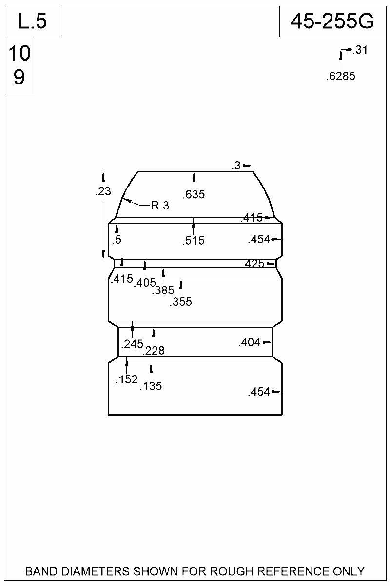 Dimensioned view of bullet 45-255G