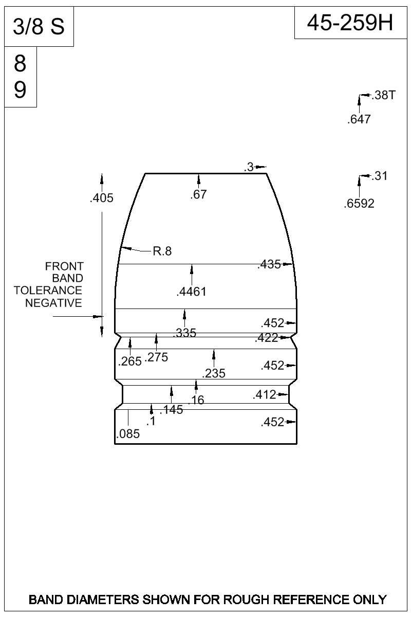 Dimensioned view of bullet 45-259H