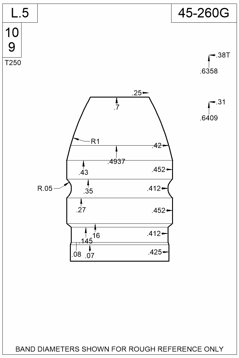 Dimensioned view of bullet 45-260G