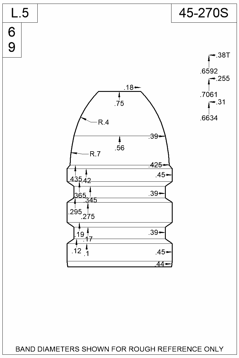 Dimensioned view of bullet 45-270S