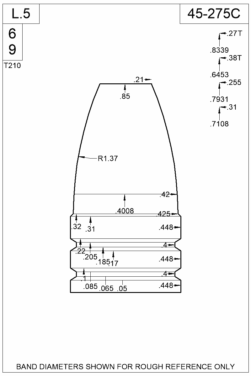 Dimensioned view of bullet 45-275C