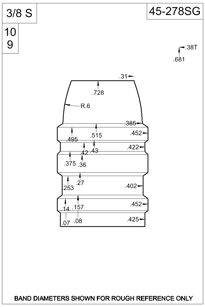 Dimensioned view of bullet 45-278SG