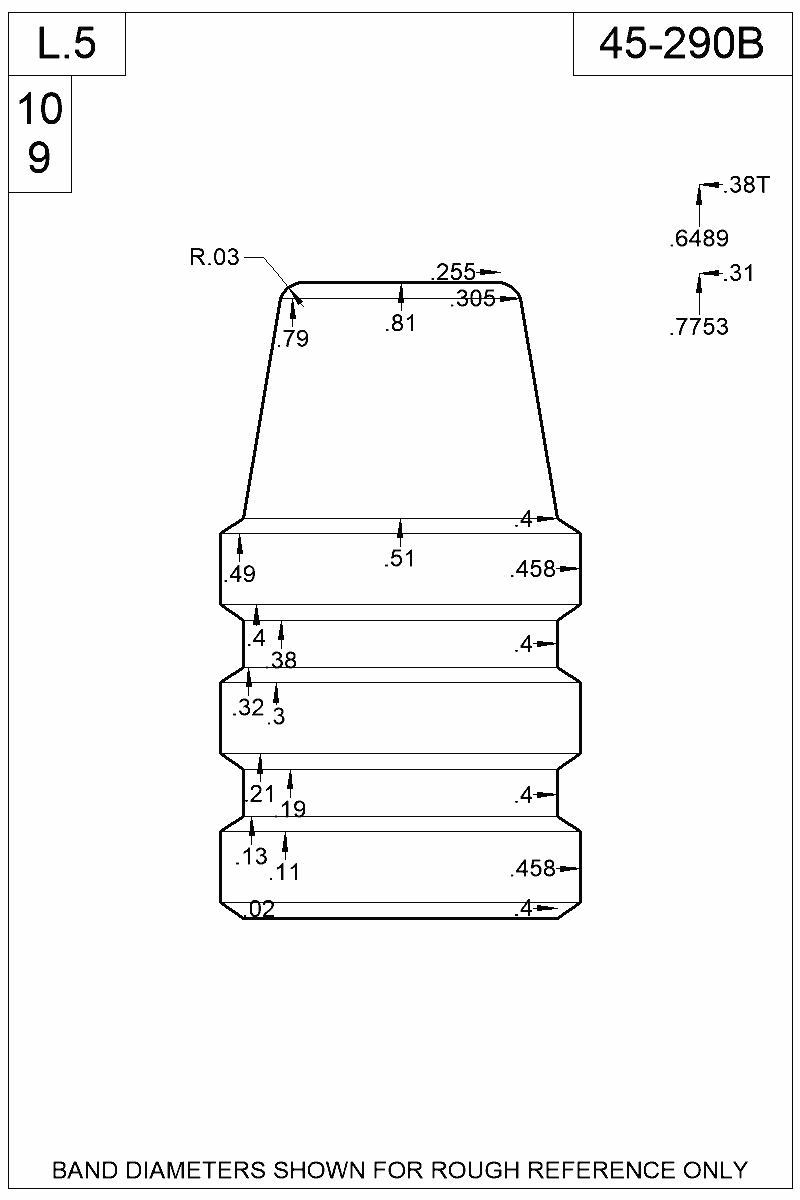 Dimensioned view of bullet 45-290B