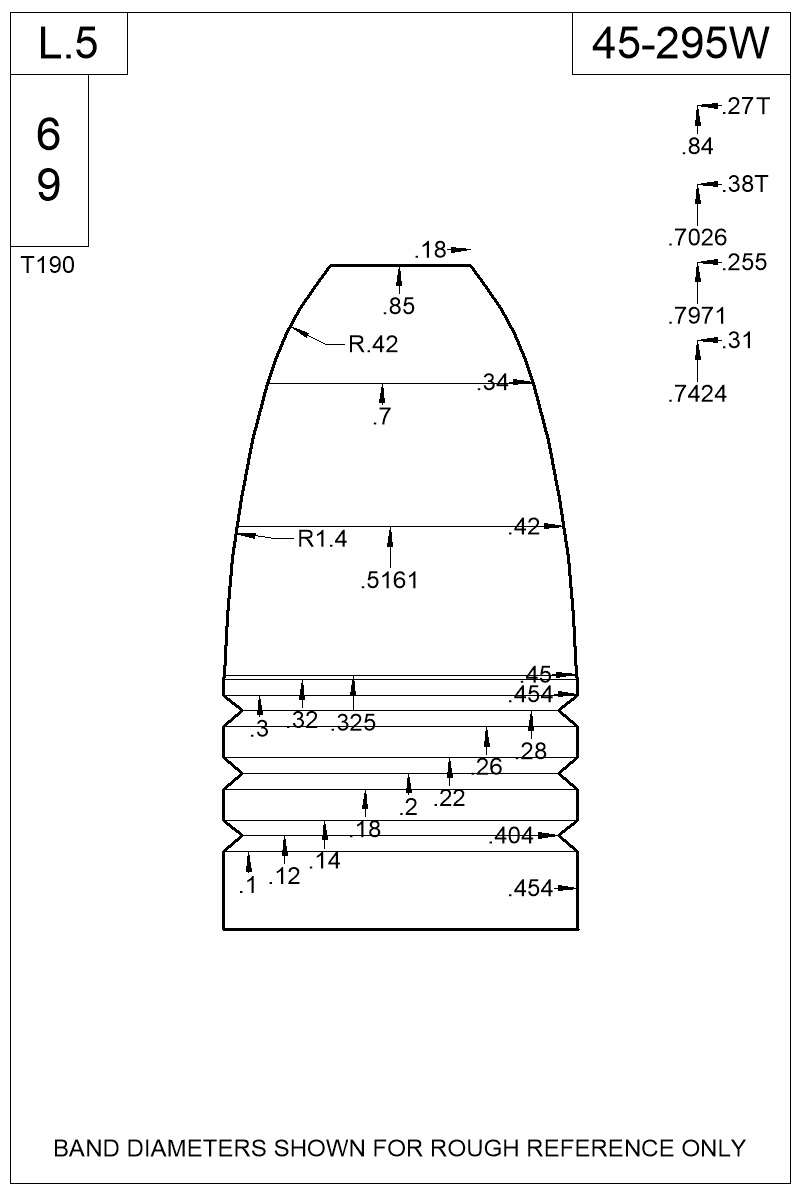 Dimensioned view of bullet 45-295W