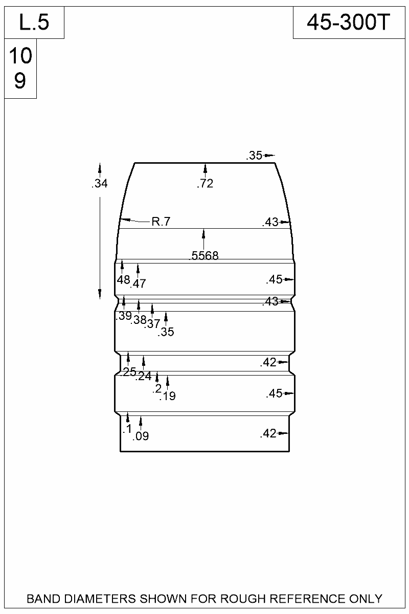 Dimensioned view of bullet 45-300T