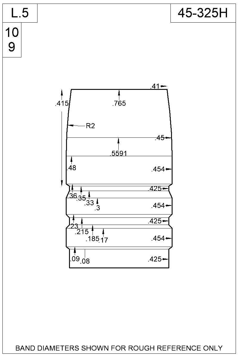 Dimensioned view of bullet 45-325H
