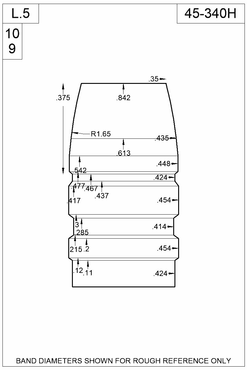 Dimensioned view of bullet 45-340H