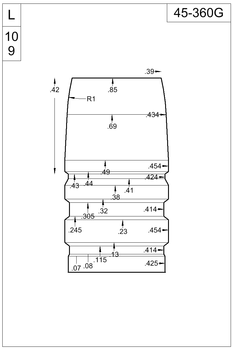 Dimensioned view of bullet 45-360G