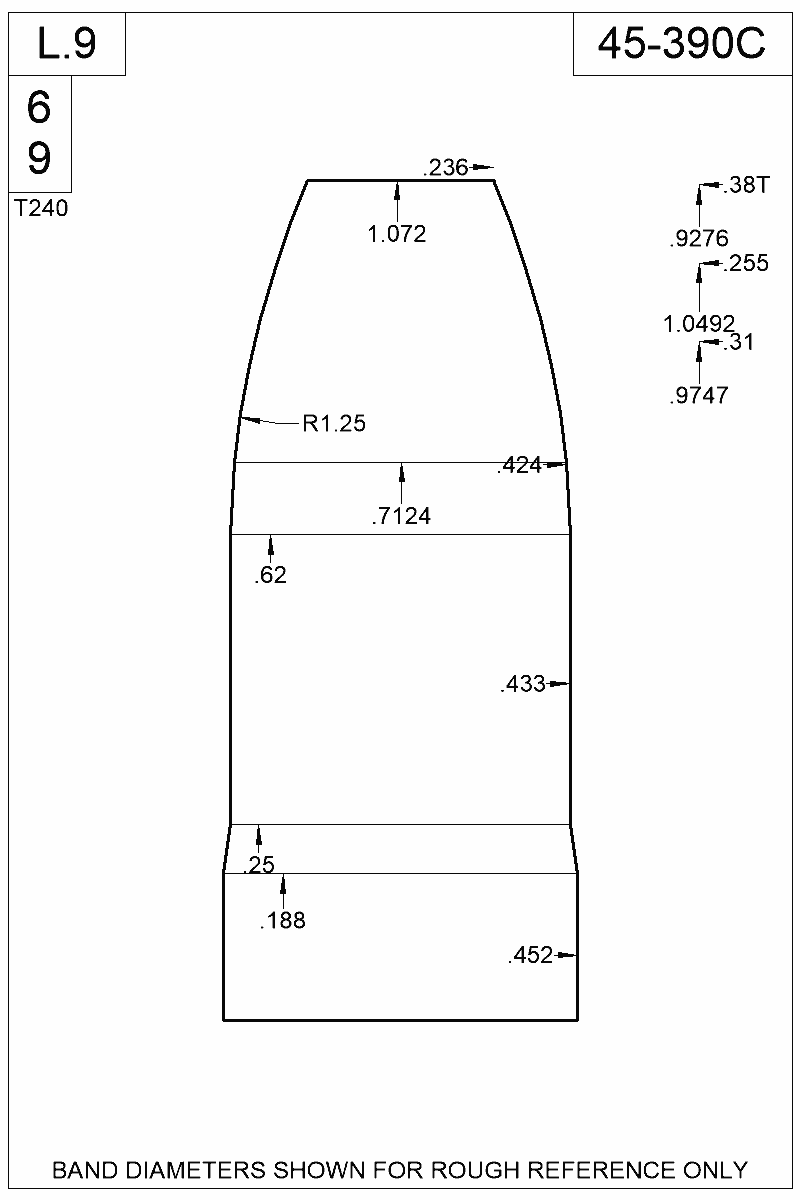 Dimensioned view of bullet 45-390C