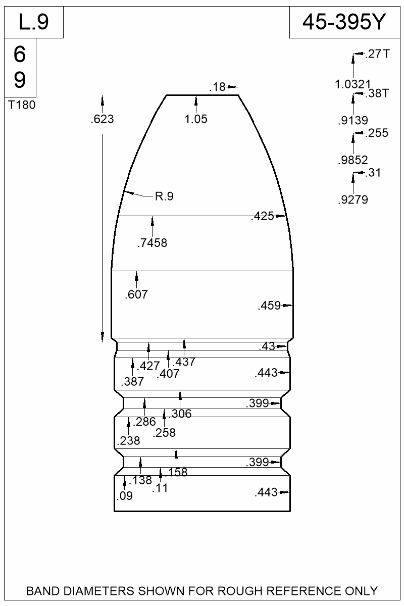 Dimensioned view of bullet 45-395Y