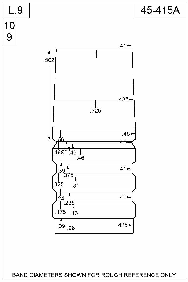 Accurate Molds catalog #45-415A Dimensioned view of bullet 45-415A