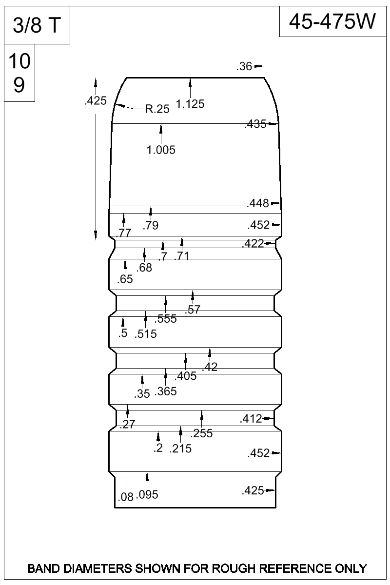 Dimensioned view of bullet 45-475W