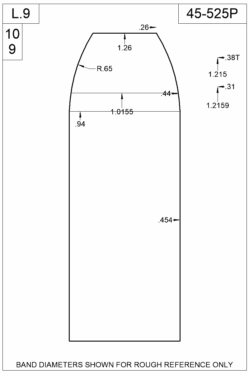 Dimensioned view of bullet 45-525P