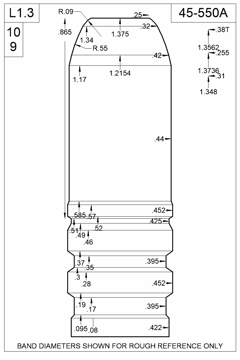 Dimensioned view of bullet 45-550A