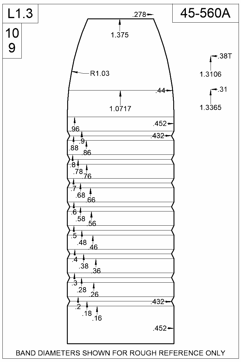 Dimensioned view of bullet 45-560A