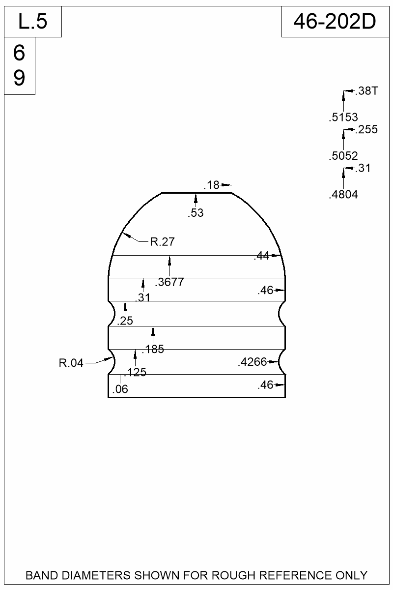 Dimensioned view of bullet 46-202D