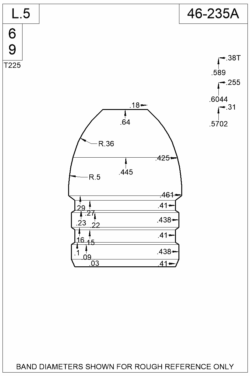 Dimensioned view of bullet 46-235A