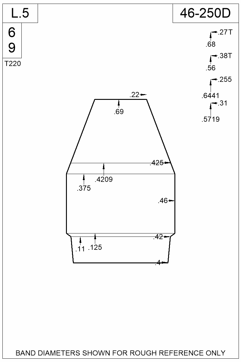 Dimensioned view of bullet 46-250D