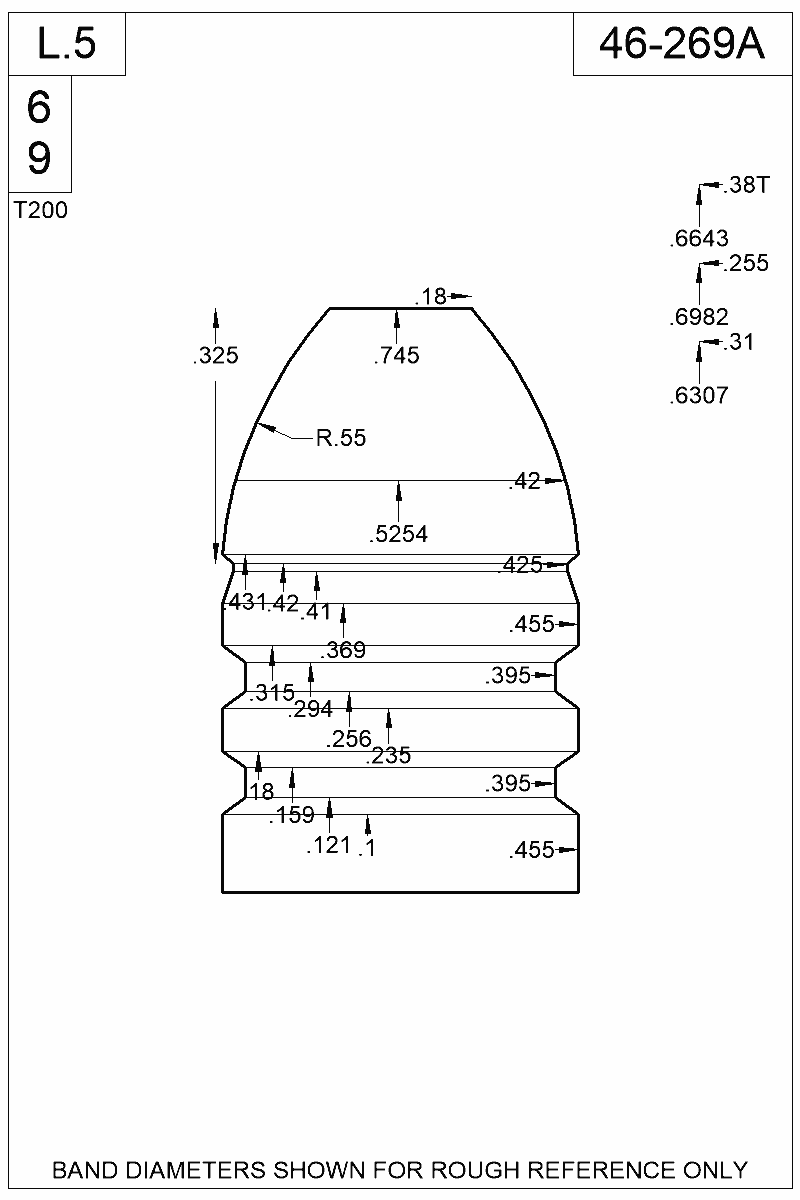 Dimensioned view of bullet 46-269A