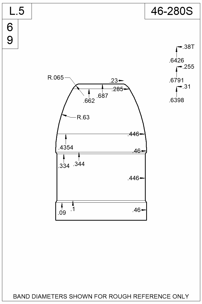 Dimensioned view of bullet 46-280S