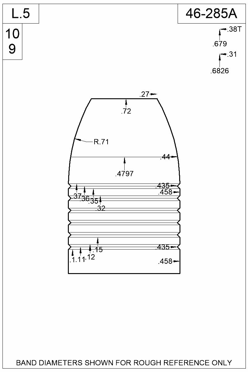 Dimensioned view of bullet 46-285A