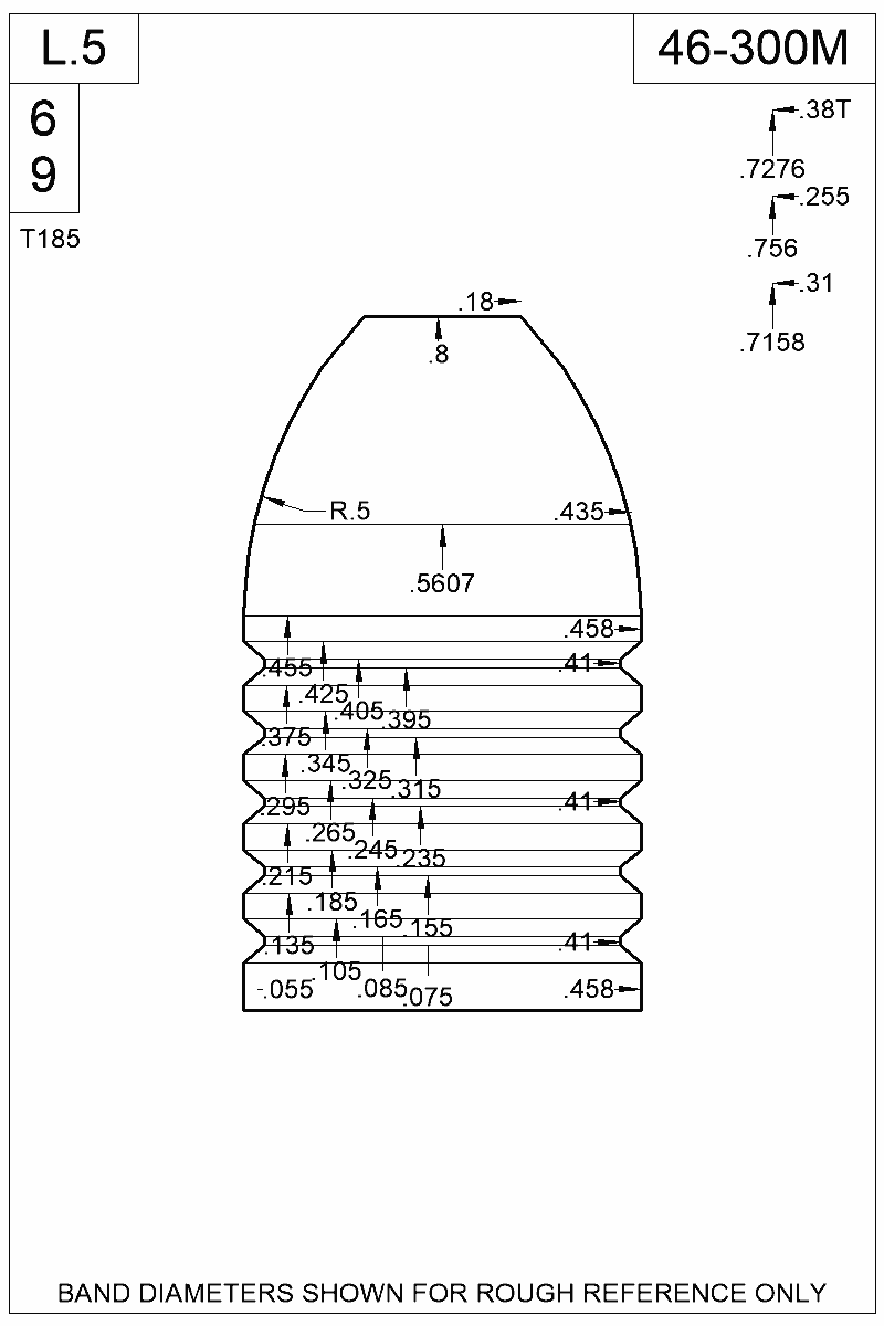 Dimensioned view of bullet 46-300M