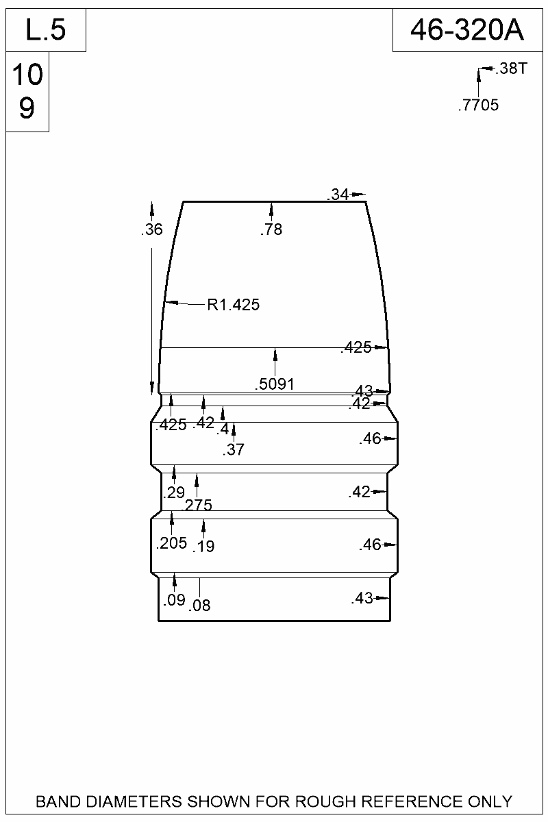 Dimensioned view of bullet 46-320A