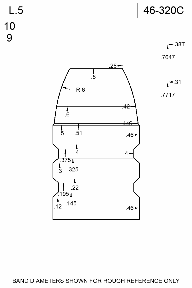 Dimensioned view of bullet 46-320C