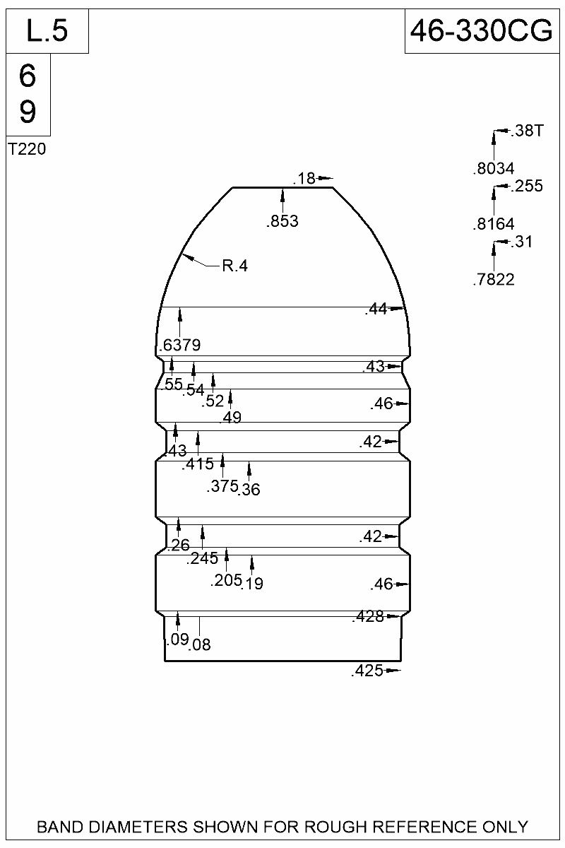Dimensioned view of bullet 46-330CG