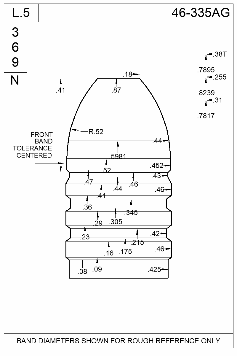 Dimensioned view of bullet 46-335AG