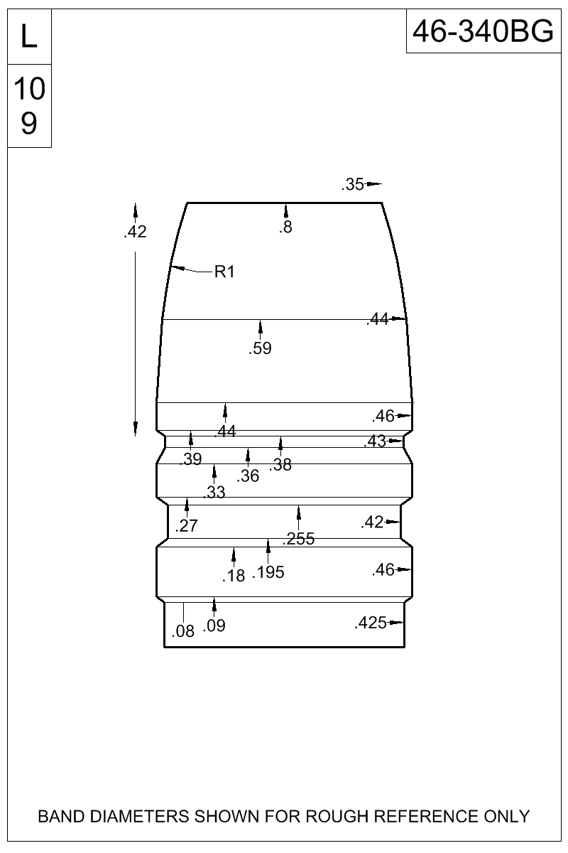 Dimensioned view of bullet 46-340BG
