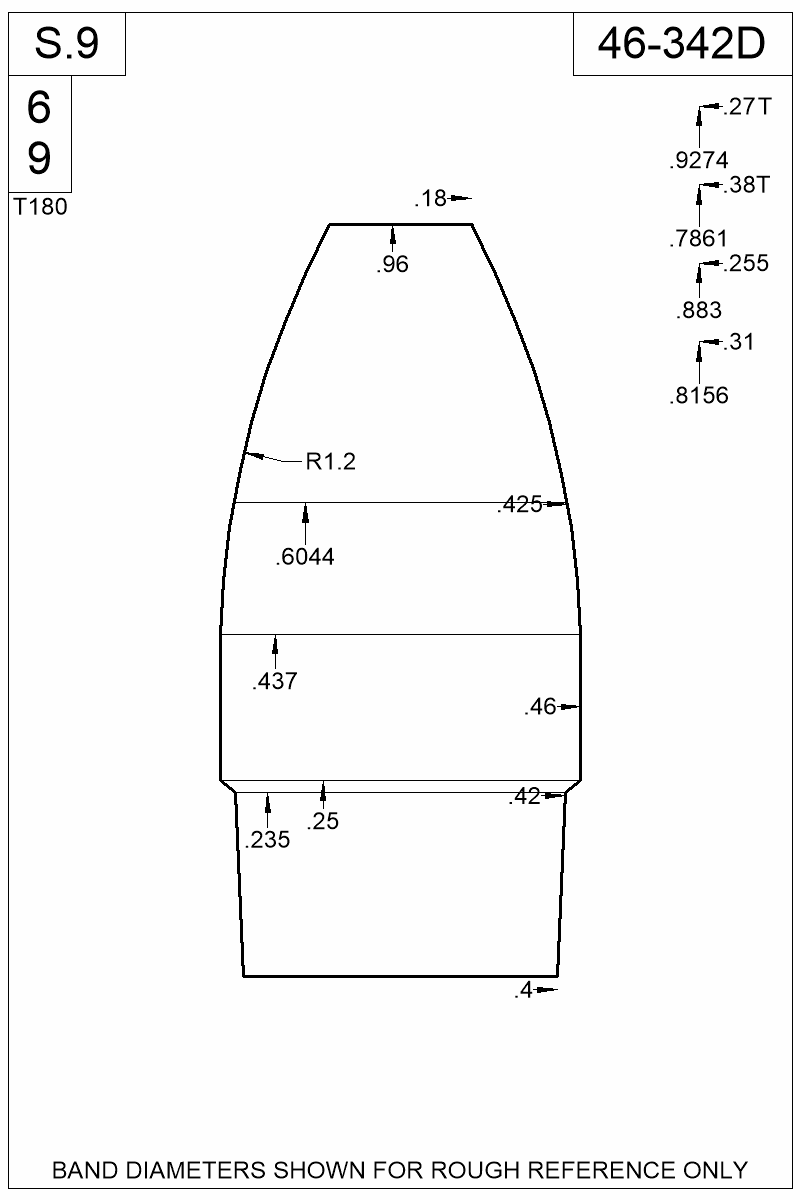 Dimensioned view of bullet 46-342D