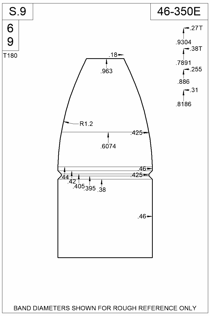 Dimensioned view of bullet 46-350E