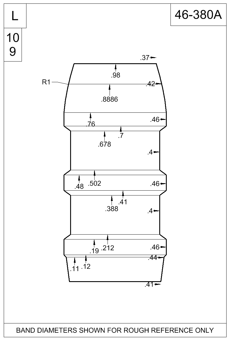 Dimensioned view of bullet 46-380A