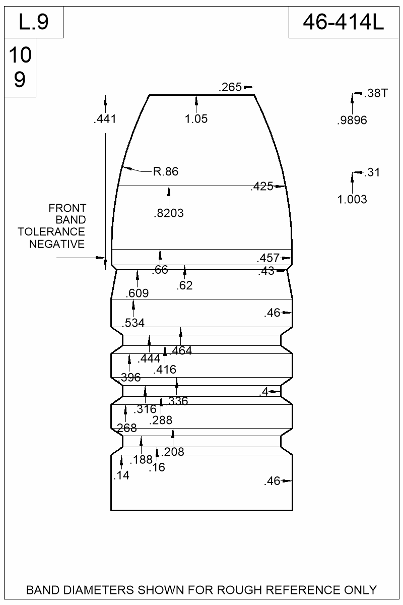 Dimensioned view of bullet 46-414L