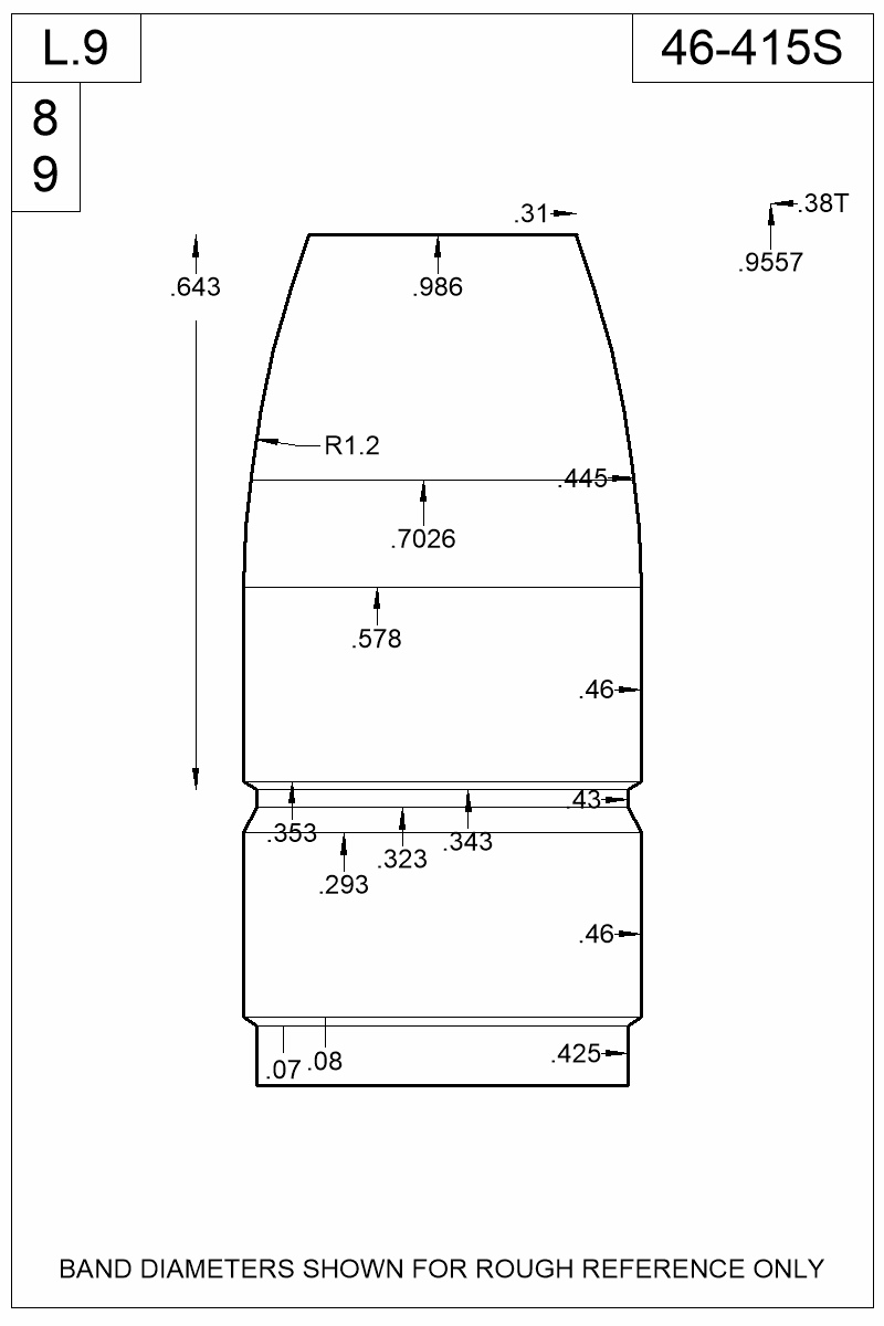 Dimensioned view of bullet 46-415S