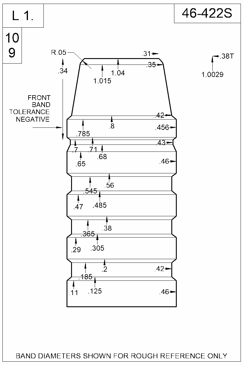 Dimensioned view of bullet 46-422S