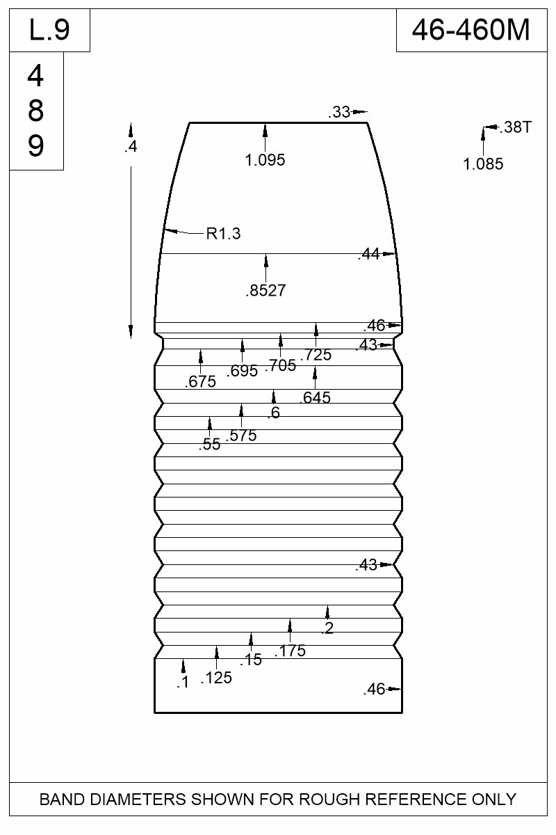 Dimensioned view of bullet 46-460M