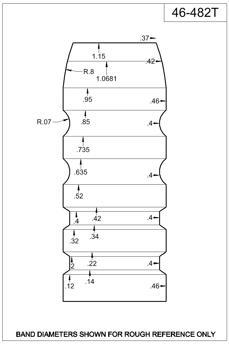Dimensioned view of bullet 46-482T
