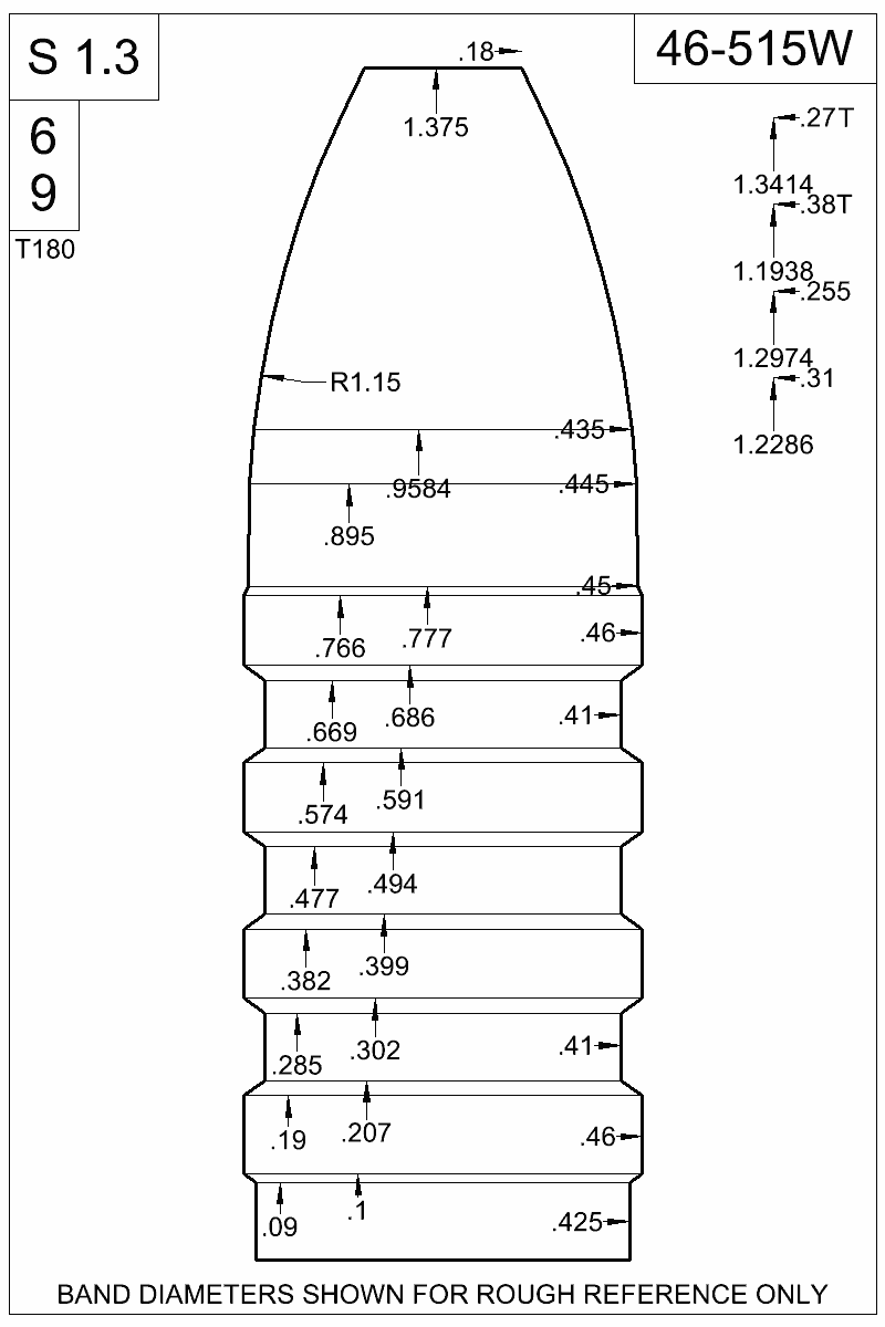 Dimensioned view of bullet 46-515W