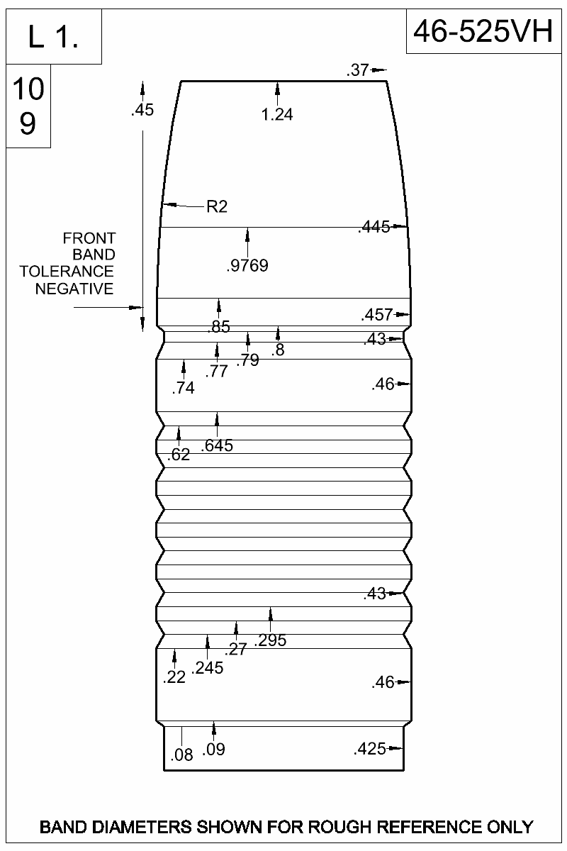 Dimensioned view of bullet 46-525VH